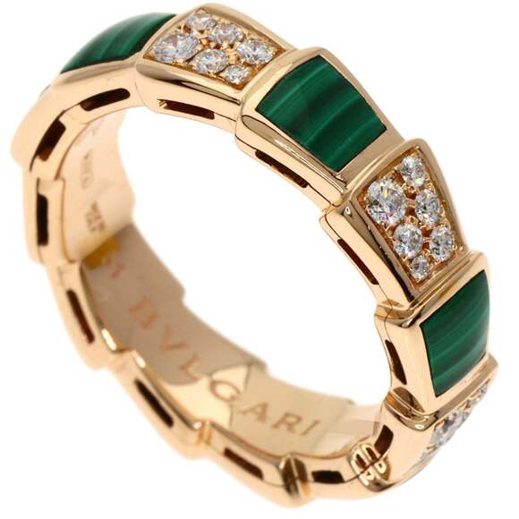 BVLGARI Jewelry - BVLGARI Serpenti Viper Malachite and Diamond #51 Ring in 18K Pink Gold for Women